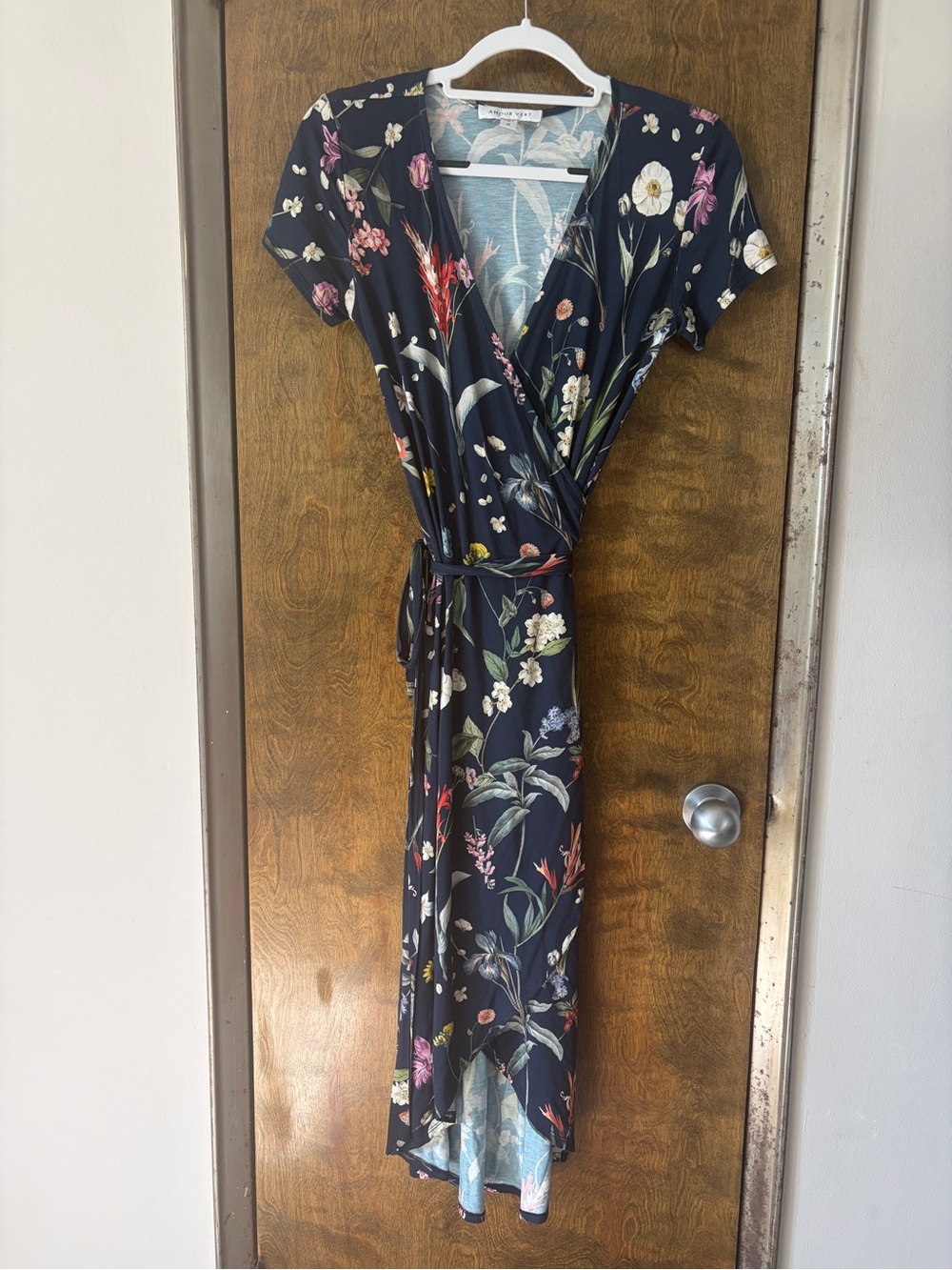 Amour Vert Navy Floral Wrap Midi Dress